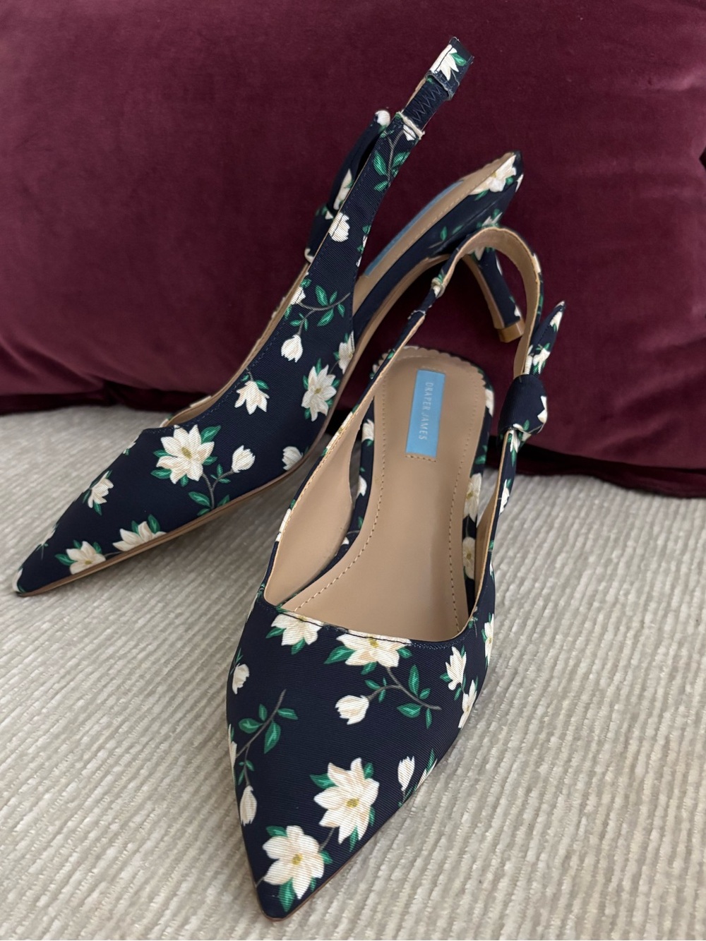 Draper James Navy Floral Pointed Slingback Heels